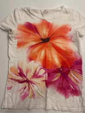 Jones New York White Tee with Orange & Pink Floral Print